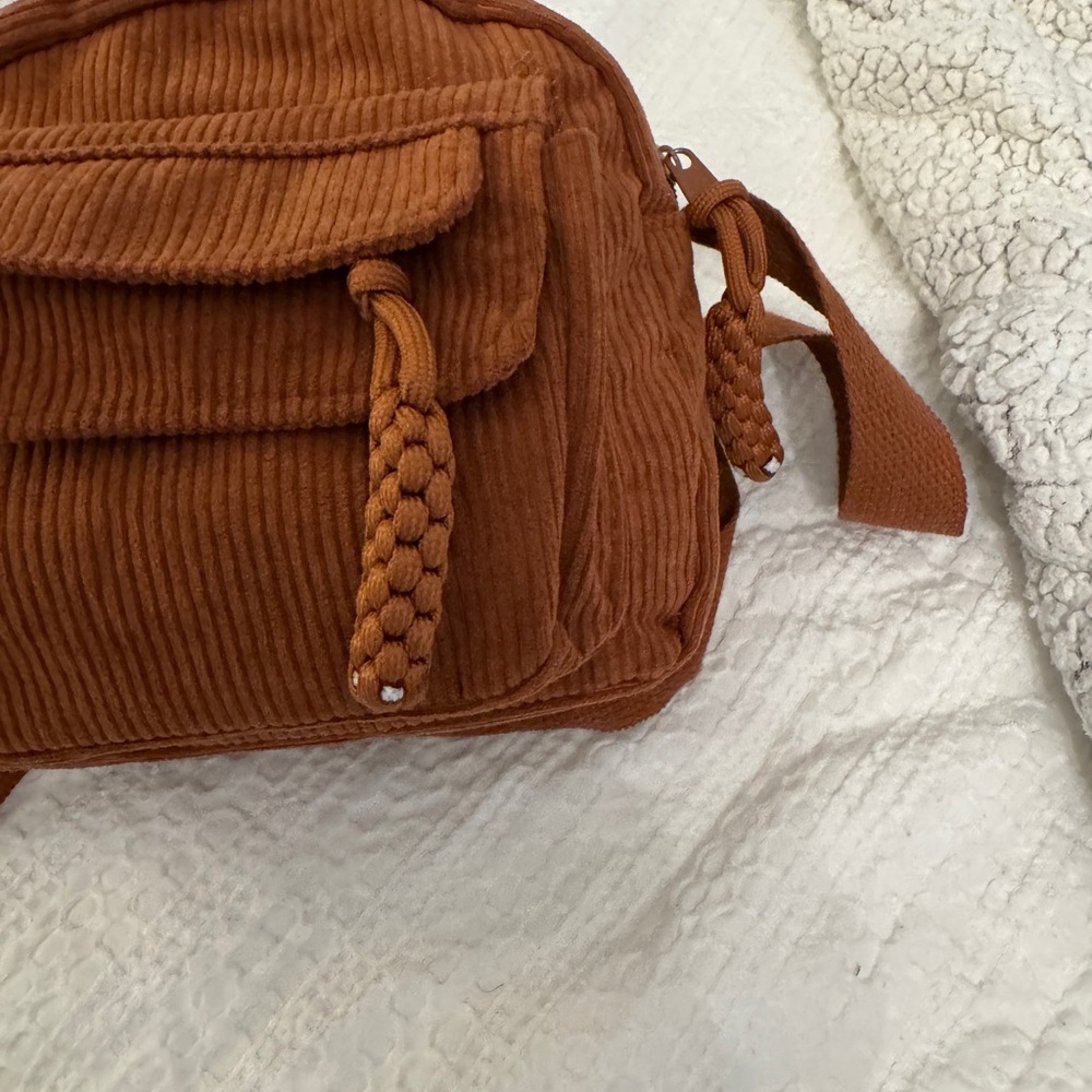 Corduroy Braided Accent Crossbody Bag in Rusty Brown